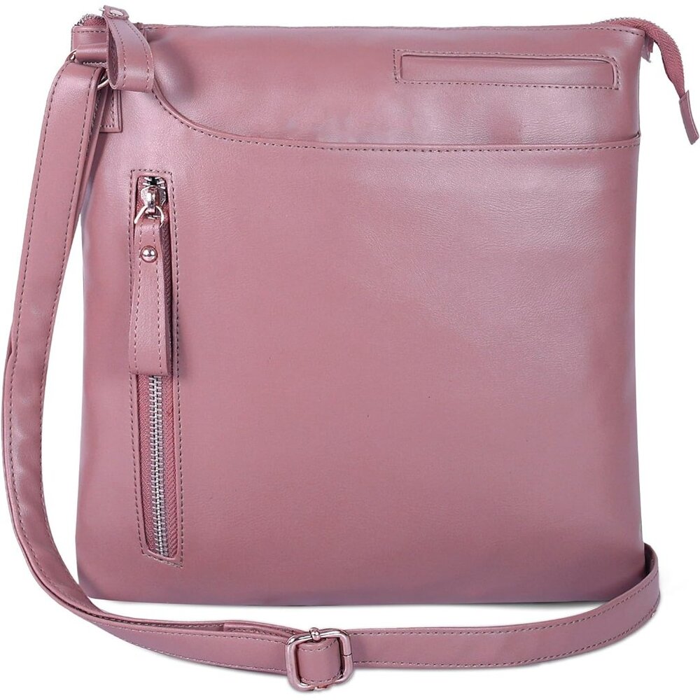 Womens Cream Leather Crossbody Bag Trendy Ladies Sling Handbags - Medium Size